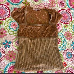 Young Essence Brown and Gold Lace Blouse